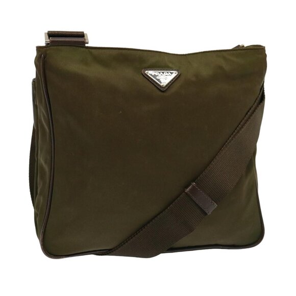 PRADA Shoulder Bag Enamel Khaki Brown Auth - Picture 1 of 16
